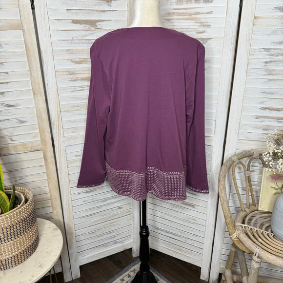 SOFT SURROUNDINGS Women's L Playa Embroidered Jacket Open Blazer Dark Berry - Picture 5 of 14
